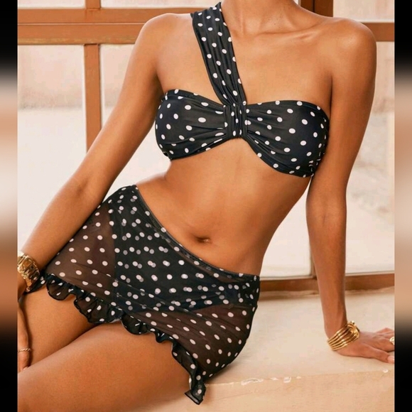 3pcs/Set New Elegant Ladies' Swimwear Set Includes: Knitted Polka Dot - Picture 1 of 4